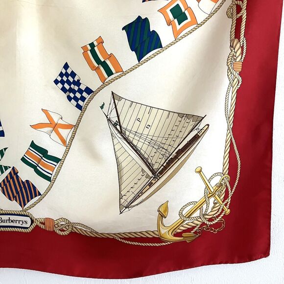 BURBERRY'S SCARF 100% Silk Made in Italy Nautical Sailboat Sailing 34.5"… - Picture 7 of 8